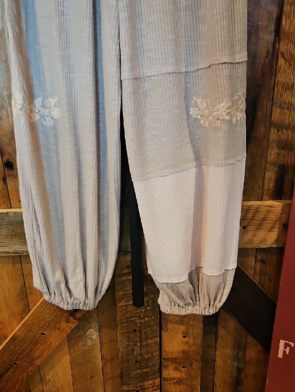 374 POL Waffle Patchwork Joggers in Pink And Taupe - Picture 12 of 14
